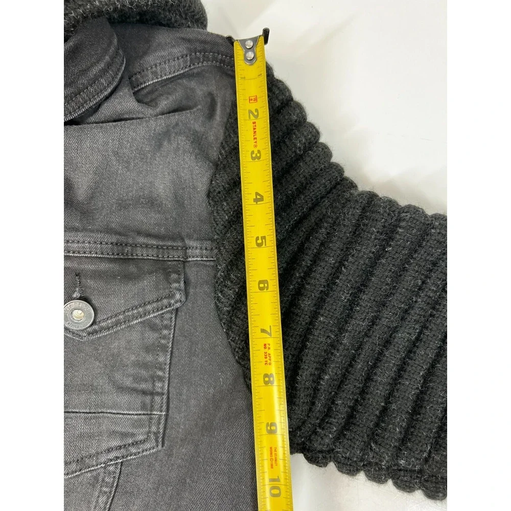 NWT Leif Nelson Black Knitted Sleeves‎ Hooded Denim Jacket Mens SZ Large LN5240